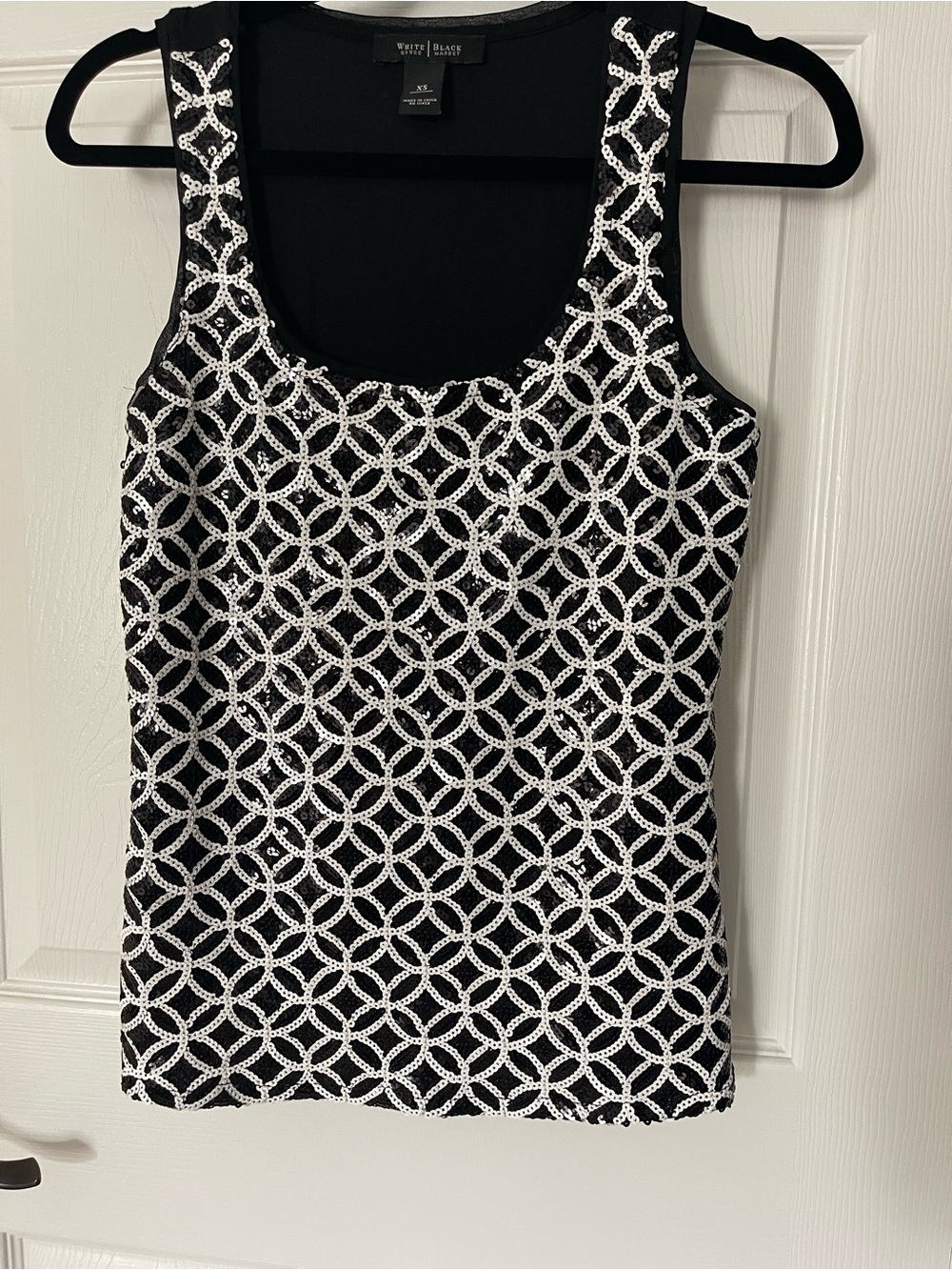 White House Black Market Black & White Sequin Patterned Tank Top